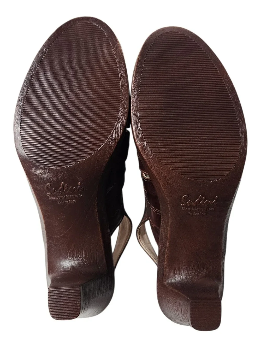 NEW Sudini Dark Brown Leather Slingback Heels with Decorative Cutouts Size 10W